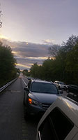 Photo of line of traffic backed up on highway.